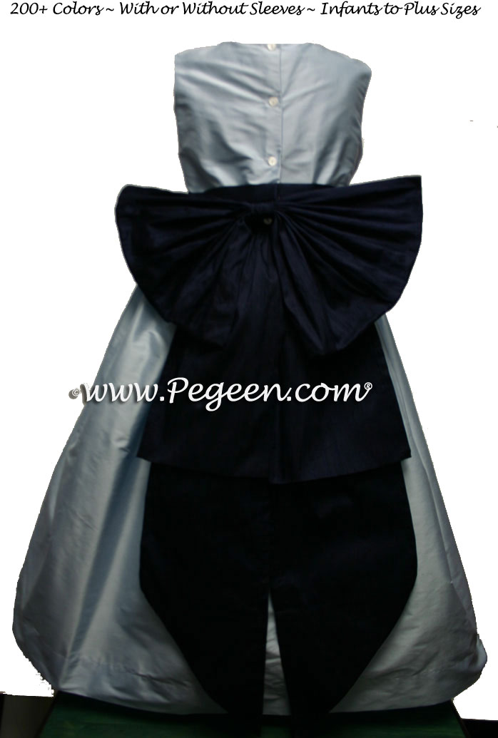 Steele Blue and Navy Blue flower girl dress or Light Baby Blue and Navy Blue Junior Bridesmaids dresses by Pegeen