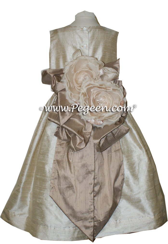 Toffee  and Antigua Taupe flower girl dresses Style 345