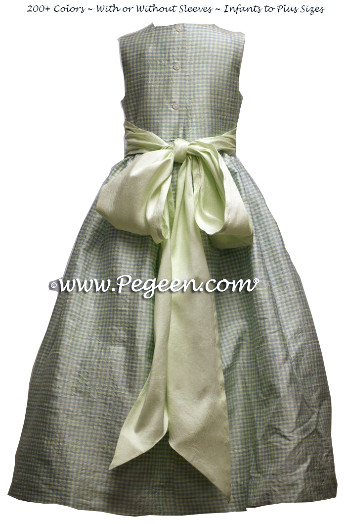 Custom blue and mint green flower girl dress in silk