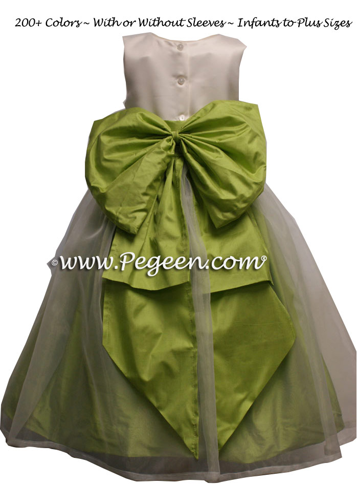 CITRUS GREEN AND WHITE SILK FLOWER GIRL DRESSES Style 394