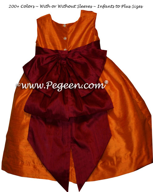 Infant Flower Girl Dress Tangerine and Cranberry Silk Cinderella Bow  | Pegeen