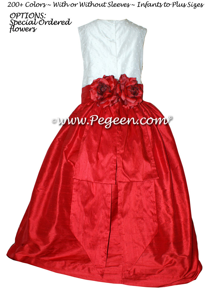 Flower Girl Dresses Christmas Red and Ivory with Bustle and Pearls | Pegeen