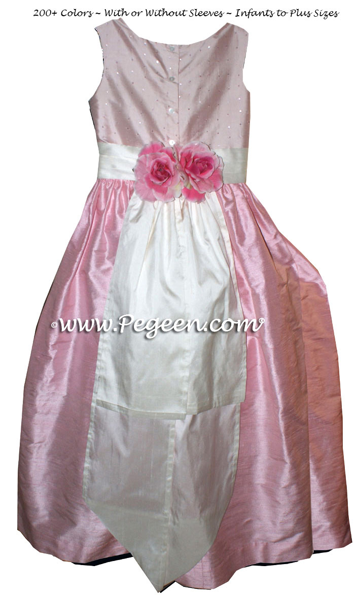 Flower girl dresses in pink shades of Hibiscus and Petal | Pegeen