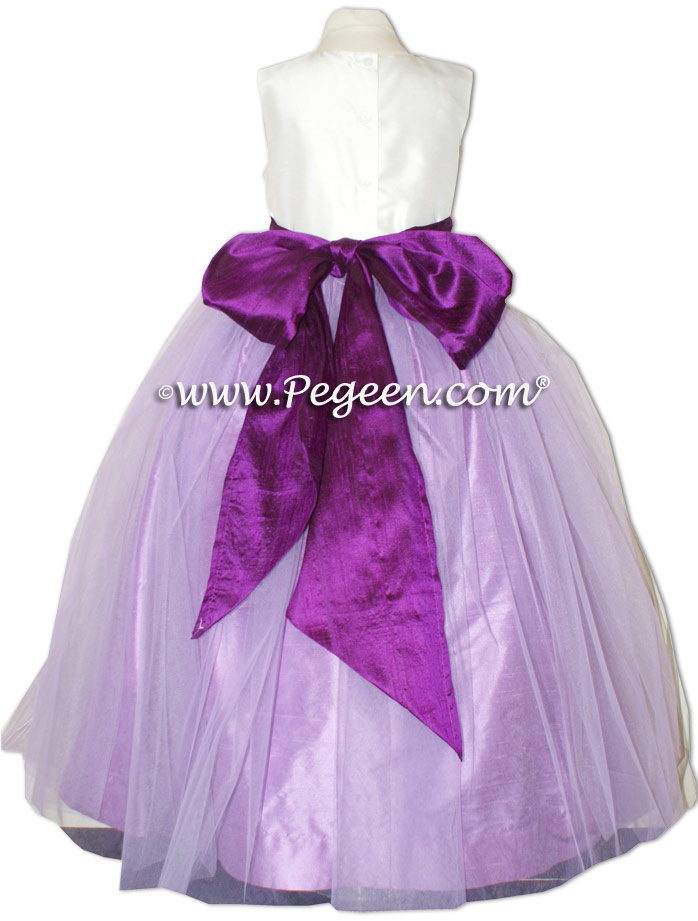 Silk flower girl dress in White, Amethyst Purple and Berry | Pegeen