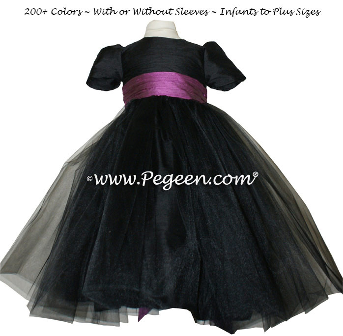 Custom Silk Black and Thistle (purple) Tulle Flower Girl Dresses Classics 356