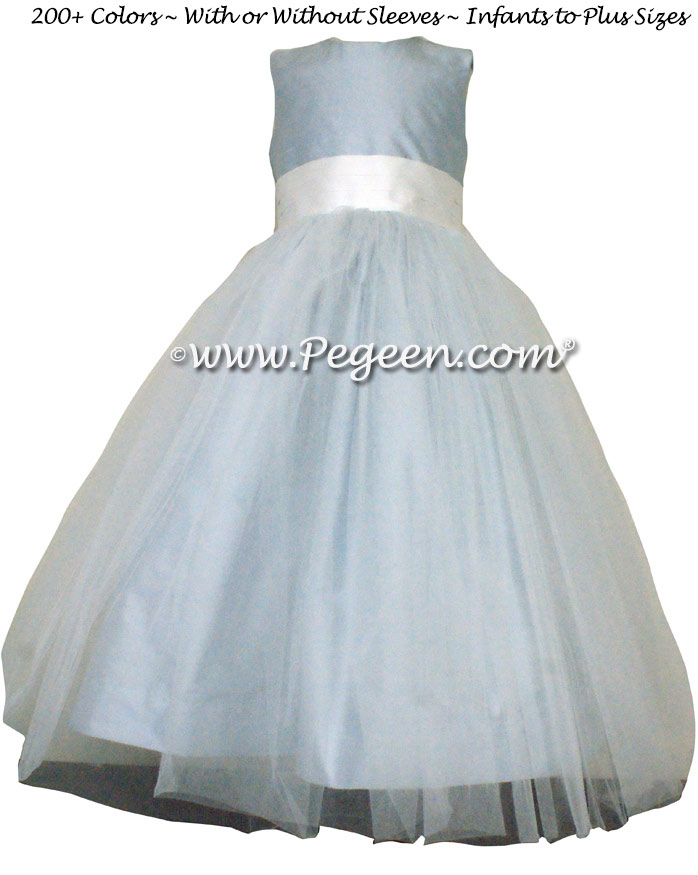 Flower Girl Dress in Cloud Blue and White silk and tulle | Pegeen