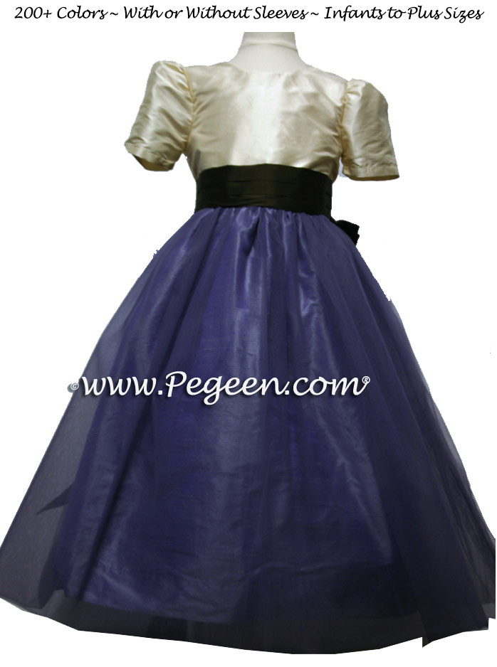 Eurolilac Tawny Gold and Lilac Tulle flower girl dresses from Pegeen Classics