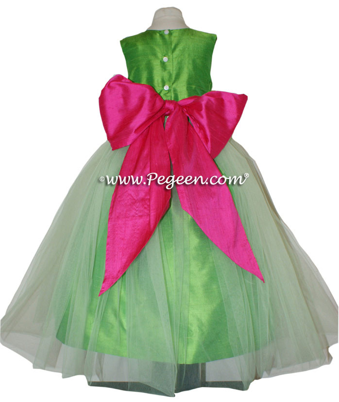 Flower Girl Dress Style 356 in Shock Pink and Key Lime Green | Pegeen