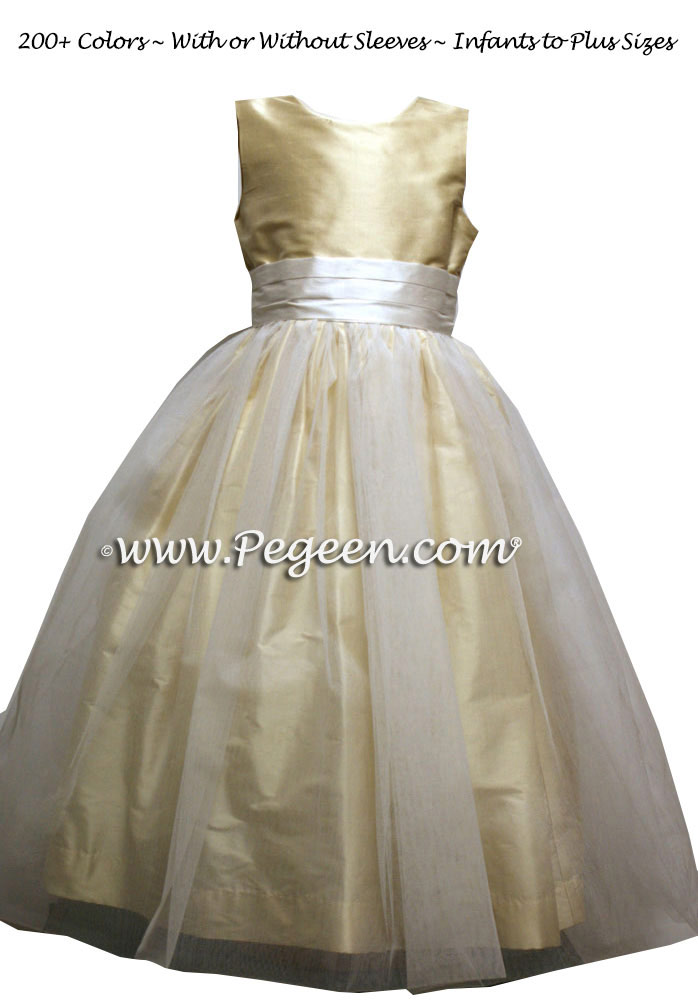 Antique white and maize tulle flower girl dresses Style 313