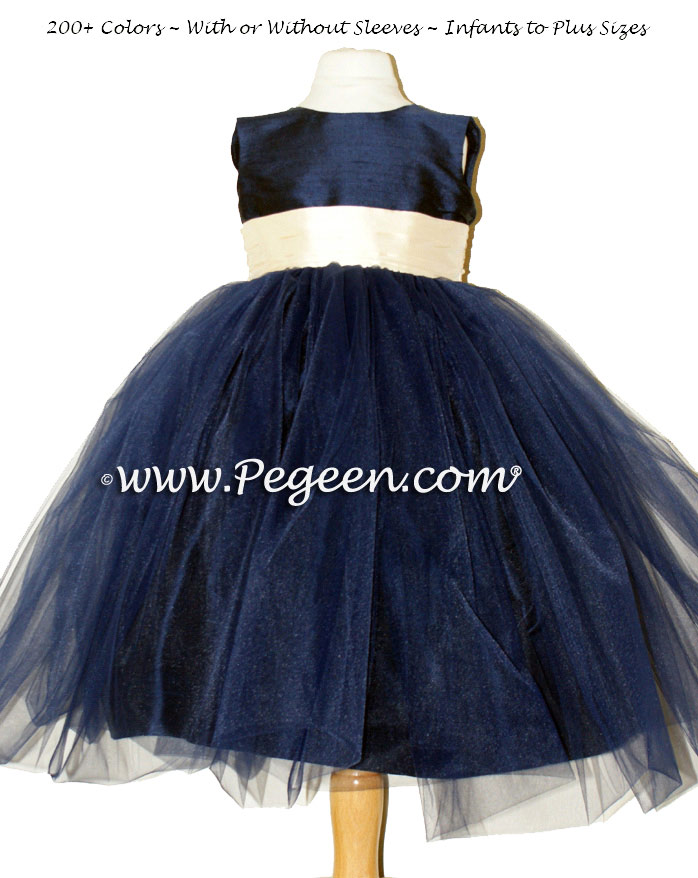 Flower Girl Dresses in Navy Blue and Buttercreme Style 356