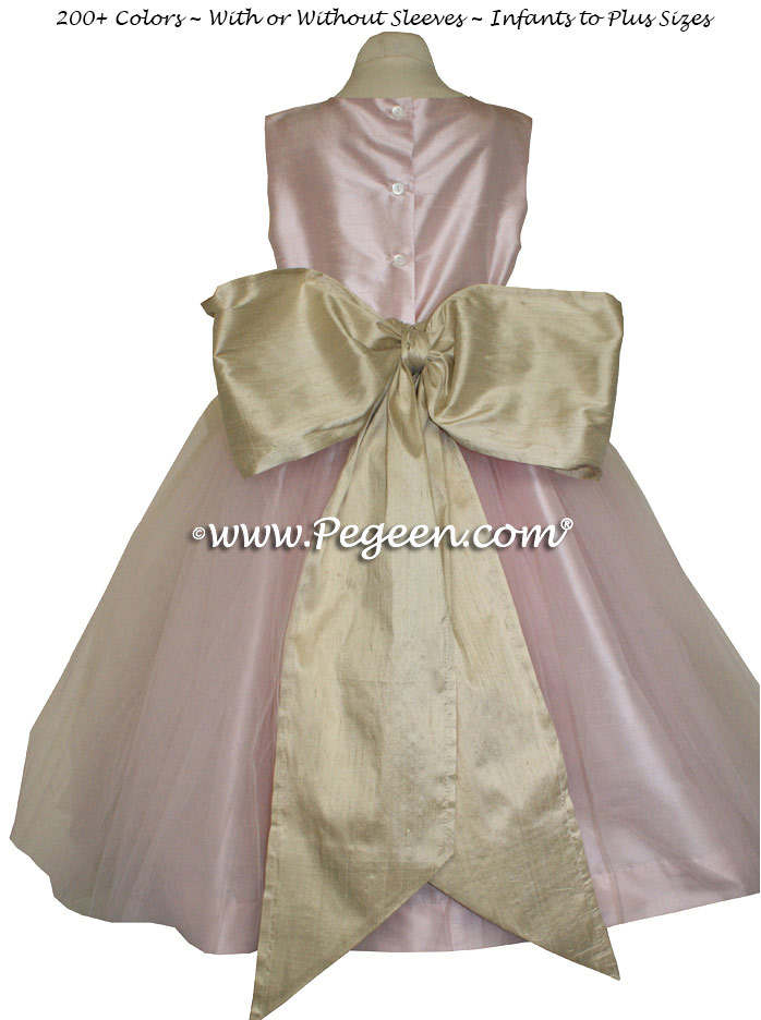 Peony Pink and Summertan Flower Girl Dresses Style 356