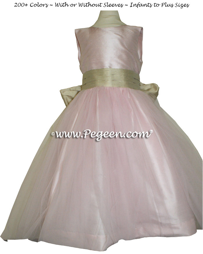 Peony Pink and Summertan Flower Girl Dresses Style 356