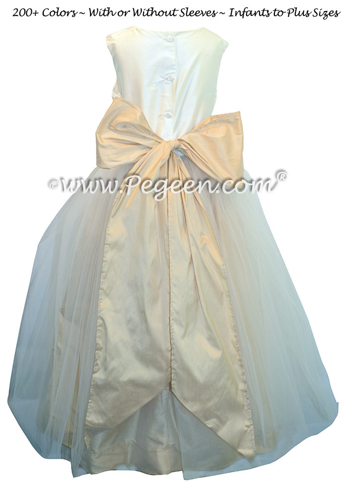 Flower Girl Dresses in New Ivory and Pure Gold Tulle