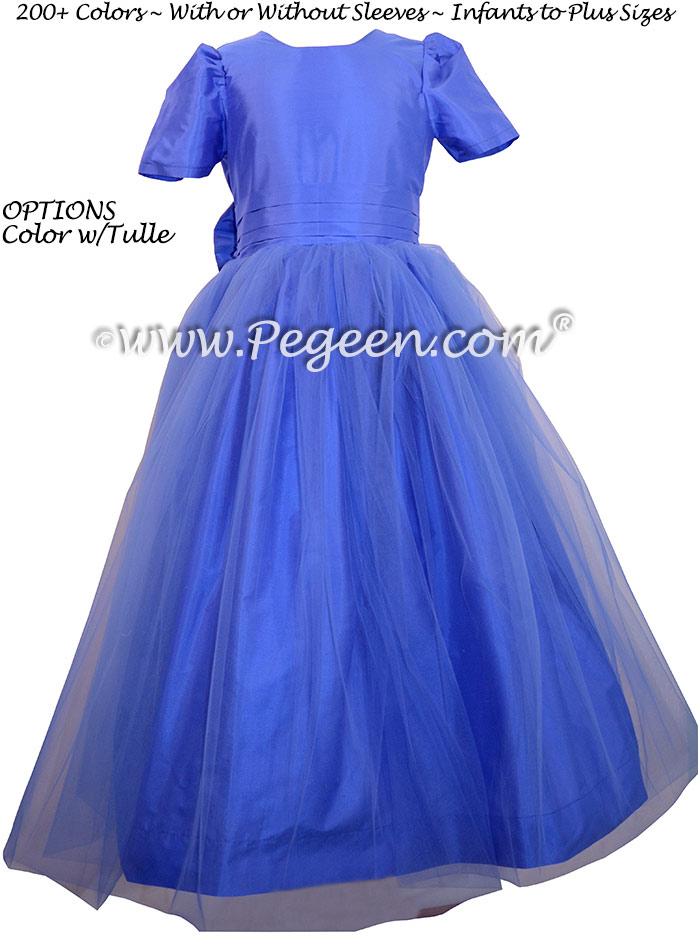  Flower Girl Dress Sapphire Blue Silk and Matching Tulle - Style 356 | Pegeen