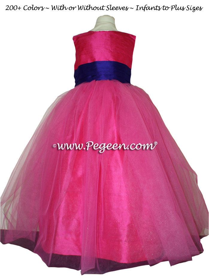 Royal Purple and Shock Pink Silk Flower Girl Dresses Style 356