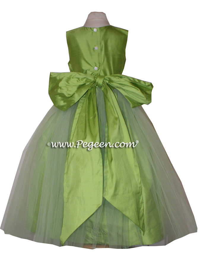 Flower Girl Dress Style 356 in Apple Green Silk | Pegeen