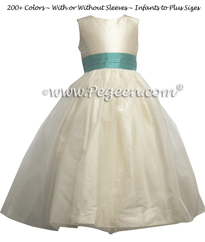 Flower Girl Dresses in Bisque (creme) and Sea Shore (aqua) Flower Girl Dresses in Bisque (creme) and Sea Shore (aqua)
