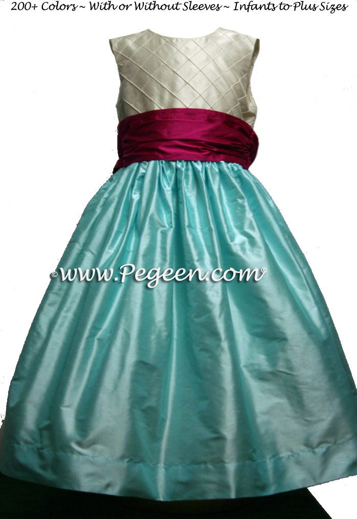 Tiffany Pond, Magenta Pink and Ivory Pin Tuck Bodice custom flower girl dresses
