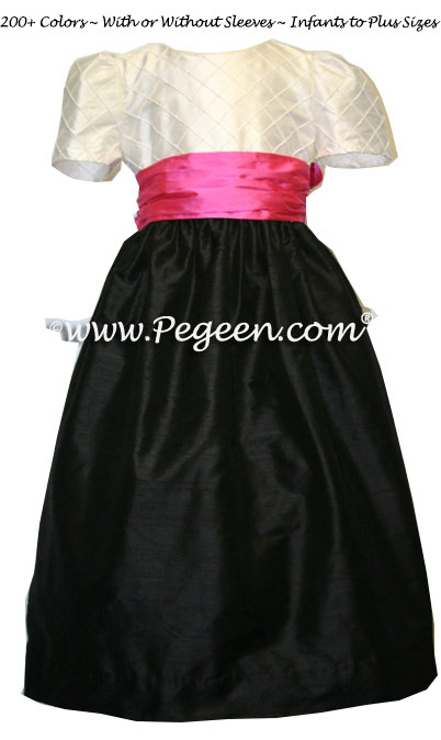 Black and Shocking Pink and White Pin Tuck Bodice custom flower girl dress