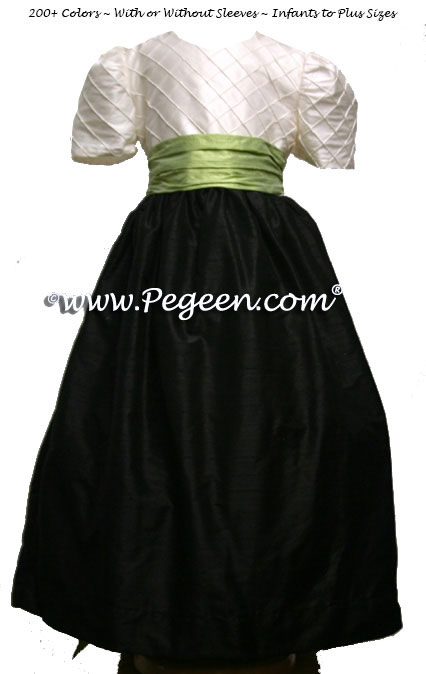Black and Sprite Green and White Pin Tuck Bodice custom flower girl dress