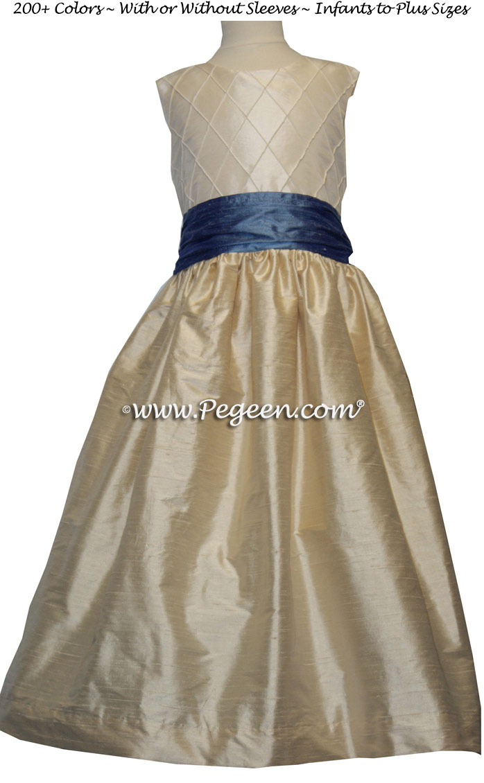 Oatmeal, Hydrangea Blue and Ivory Pin Tuck Bodice custom flower girl dresses