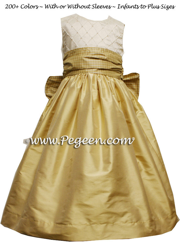 Gold Gingham Check Flower Girl Dresses Pegeen Couture Style 409
