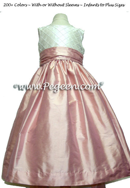 Lotus Pink and Antique White Pin Tuck Bodice custom flower girl dresses