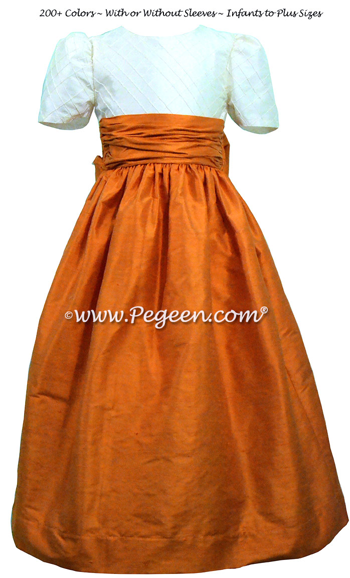 Pumpkin Orange and New Ivory Pin Tuck Silk Bodice by Pegeen