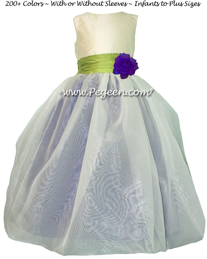 Sprite Green and Regal Purple with Organza custom Flower Girl Dress by Pegeen
