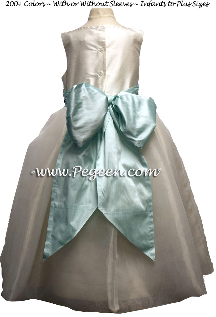Bay (Mint Aqua) Silk Flower Girl Dresses For Your Wedding Party Style 359 | Pegeen