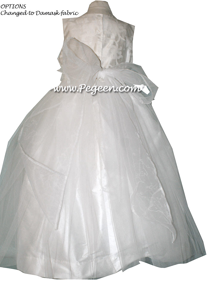White Silk Damask First Communion Dresses