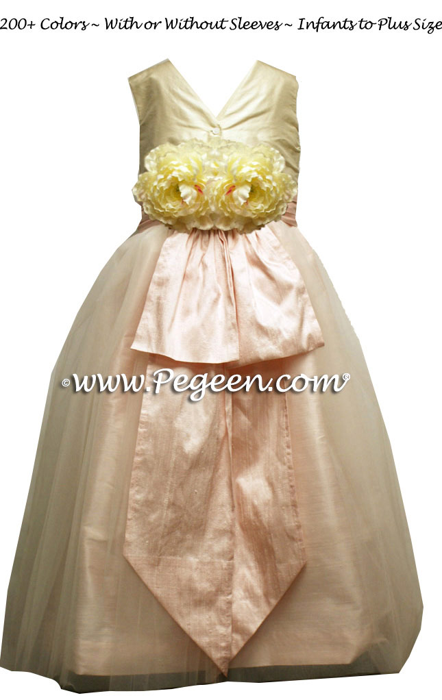Baby pink junior bridesmaid dress style 313 with V-Back by Pegeen