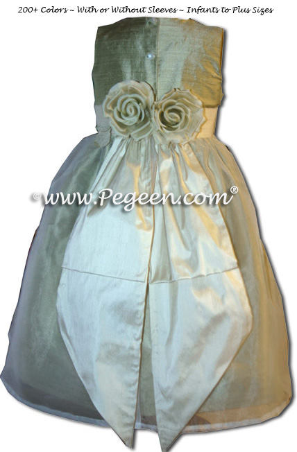 Silk organza flower girl dress in Harvest Green and Celery Pegeen Classic Style 313