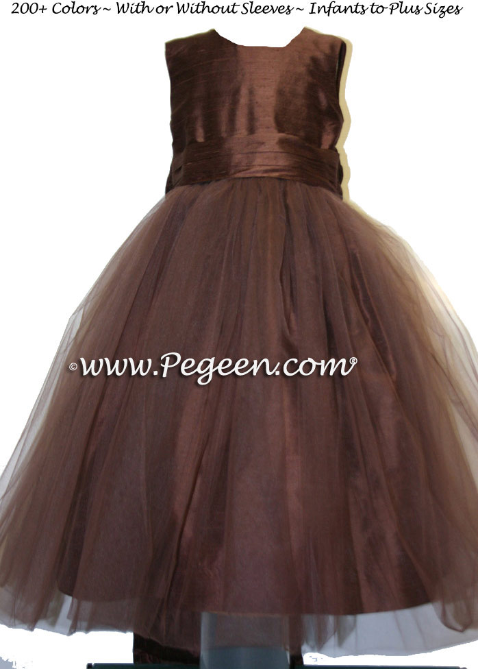 Brown chocolate tulle flower girl dresses from Pegeen Classics