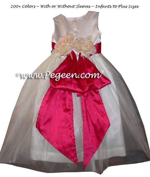 Cerise Pink and White Satin Custom Flower Girl Dresses Style 313