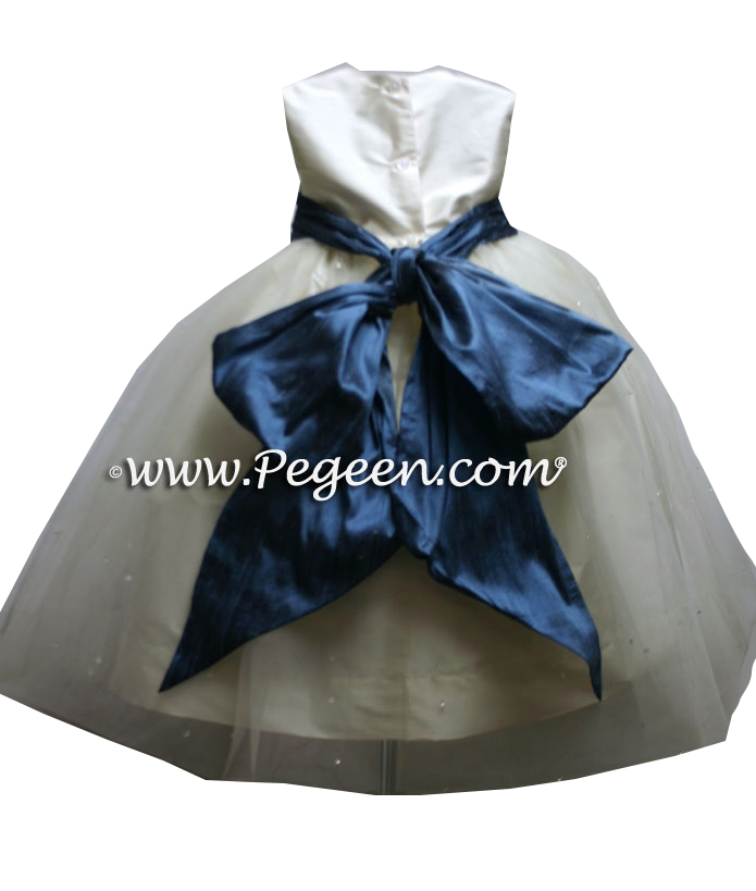 New ivory and arial blue silk and tulle flower girl dress to match Ann Taylor