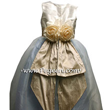 Taupe and blue flower girl dresses