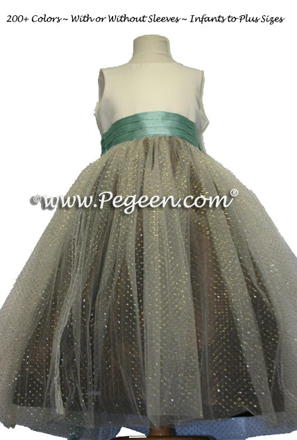 Aqua chocolate waterfall tulle junior bridesmaids dress Aqua chocolate waterfall tulle junior bridesmaids dress