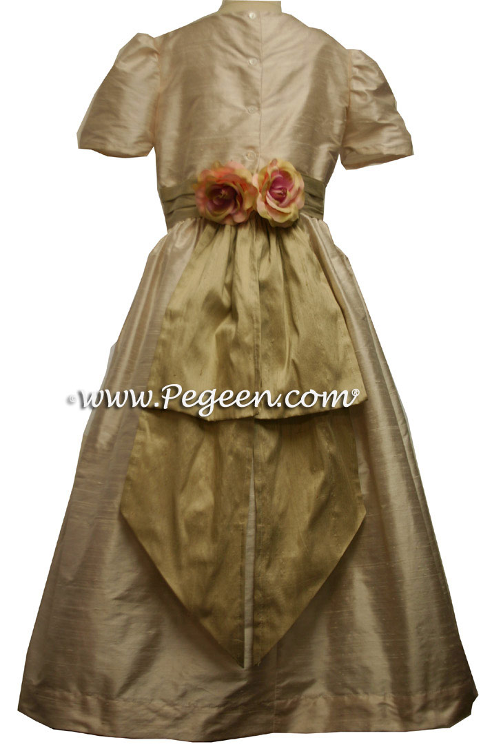 Champagne Pink and Summer Tan Silk flower girl dresses for your wedding party