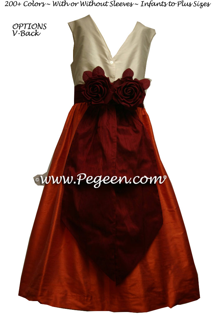 Cranberry, Orange, New Ivory Silk Junior Bridesmaids Dresses Style 383