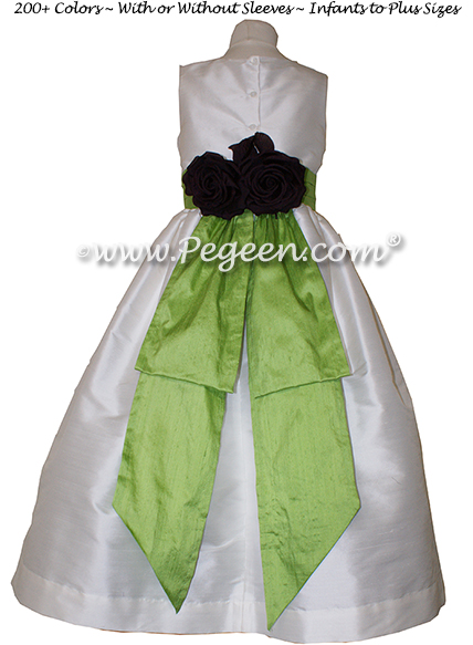 APPLE GREEN antique white CUSTOM FLOWER GIRL DRESSES 