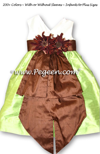 Apple Green and Chocolate Brown Flower Girl Dresses Style 383