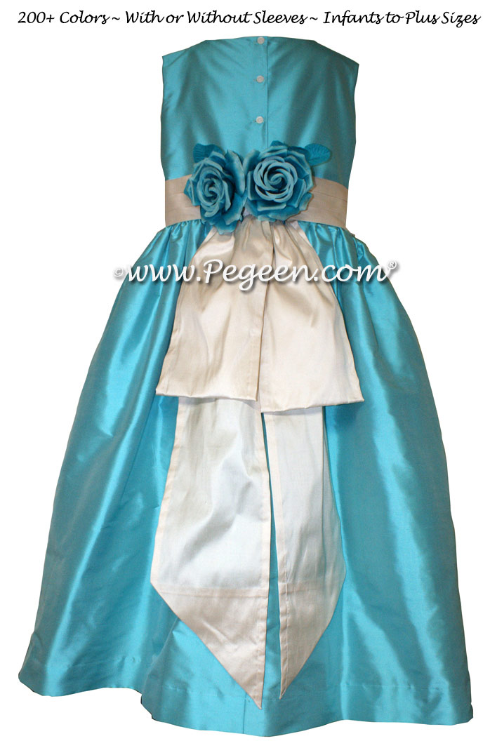 Bahama Breeze and Bisque Silk flower girl dress style 383