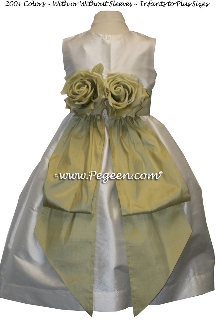 New Ivory and Celery Green flower girl dresses by Pegeen