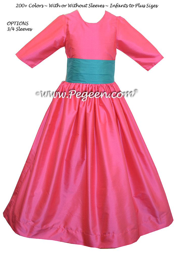 OCEAANIC and CERISE PINK Silk flower girl dress style 398