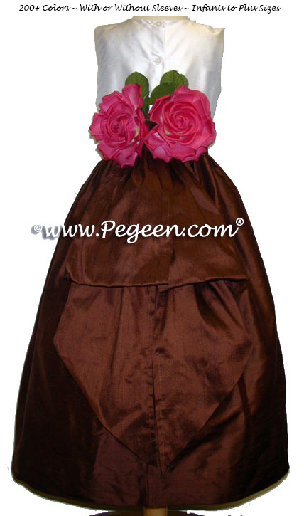 Chocolate brown and New Ivory Custom Flower Girl Dresses Style 383