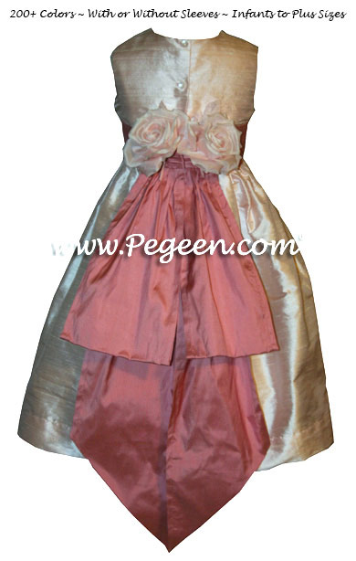 Blush Pink and Dark Rose Silk FLOWER GIRL DRESSES by PEGEEN