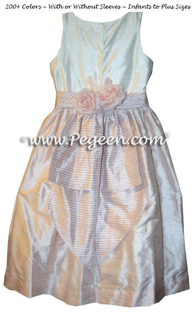 Pink Gingham plaid silk dress for a flower girl