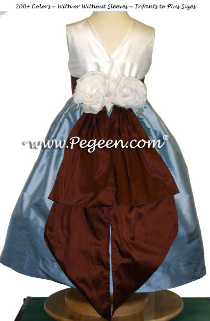 Flower Girl Dresses French Blue- Semisweet Brown Style 383 | Pegeen