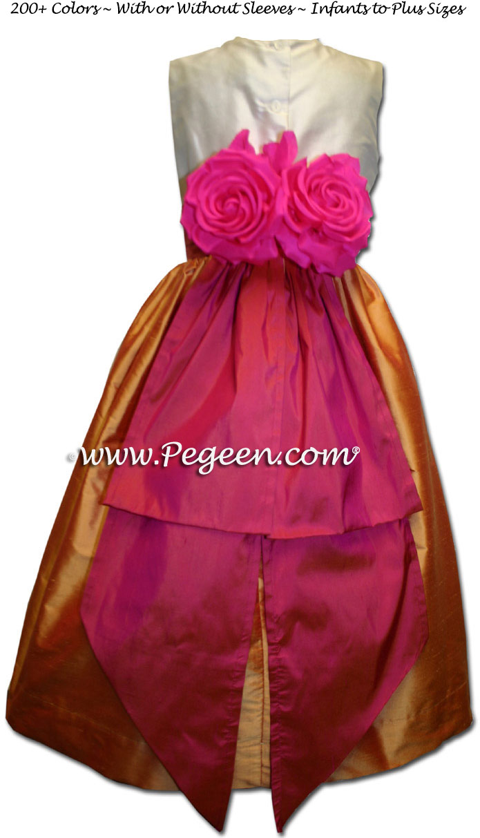 Grapefruit and Sorbet Pink matching Jim Hjelm Papaya flower girl dresses Style 383